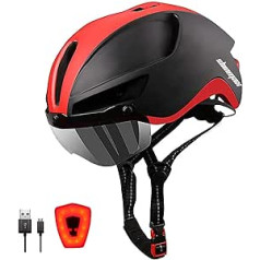 Shinmax Fahrradhelm Herren Damen mit Licht USB-Aufladung Fahrradhelm mit Visier Magnetische Abnehmbarer Leichter MTB Helm Fahrrad mit Aufbewahrungstasche Radhelm Verstellbarer 57-62CM