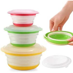 Niumen Set of 4 Foldable Silicone Camping Bowls with Lid Camping Bowl Camping Kitchen Bowls for Travel Camp Hiking Kitchen School Outdoors