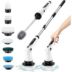 Leebein Electric Cleaning Brush, Spin Scrubber with 8 Interchangeable Brush Heads & Toilet Brush, Adjustable Angle & Long Handle & 2 Rotation Speeds for Bathroom/Kitchen/Toilet