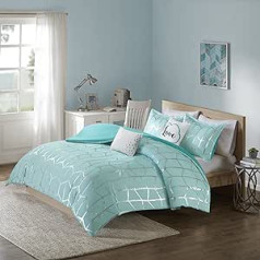 Intelligent Design Raina Metallic Printed Duvet Cover Set, Twin/Twin XL, Aqua/Silver