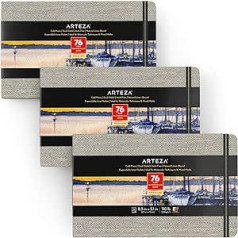 Arteza Watercolour Sketchbook 13 cm x 21 cm, Pack of 3 with 76 Pages Each 230 g/m² Cold-Pressed Acid-free Watercolour Paper Bound in Linen Cover for Watercolour Techniques and Mixed Media