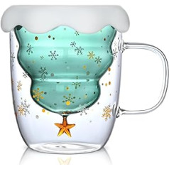 Joymaking Cute Christmas Mug Gift, Latte Coffee Cup, Espresso Cup, Glass Coffee Cups, Glass Tea Cups, Christmas Glasses Drinking, Double Glass Coffee Cups, Christmas Cups for Children, Women