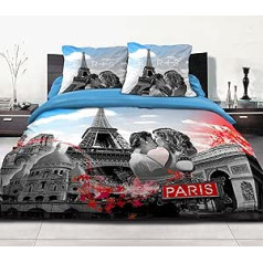 Home Passion 54200 Pack 3 2teilig Bettbezug 57 Fäden Platz Baumwolle Paris blau 220 x 240 cm