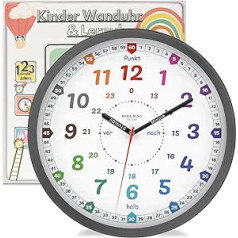 Bada Bing Wall Clock for Children Learning Clock without Tick Noises - Analogue Children's Clock for Learning the Time - Children's Room Children's Wall Clock for Girls and Boys - Attractive Design
