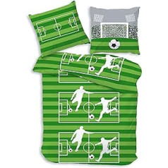 MTOnlinehandel Cuddly Football Bed Linen 155 x 220 cm, Flannelette 100% Cotton for Children and Teenagers - Soft Bedding Set with Zip, Children's Bed Linen (155 x 220 + 80 x 80 cm)