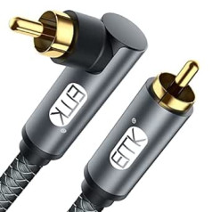 EMK Subwoofer Cable, Digital Coaxial Cable RCA Gold-Plated Connectors Audio Cable for Subwoofer, AV Receiver, Amplifier, Home Cinema RCA to 90 Degree RCA Grey, 3 m