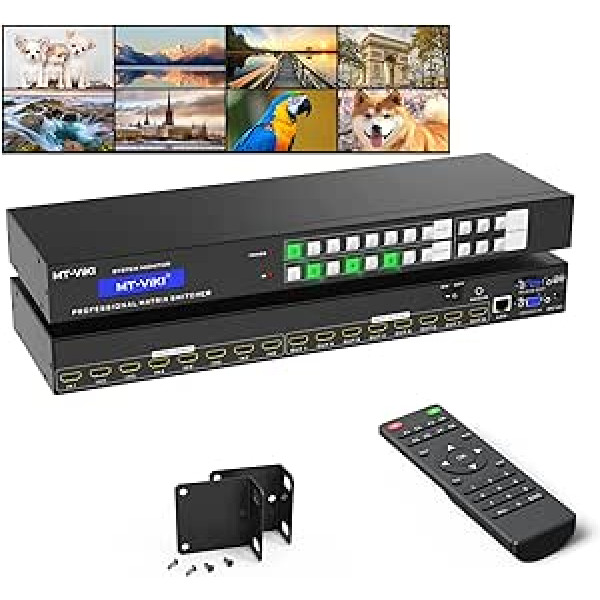 MT-VIKI HDMI Matrix Switch 8 in 8 Out Supports Web Control 3.5 mm Stereo Audio with IR Remote Control Rack Mount 4K @ 30Hz EDID RS232 LAN Port