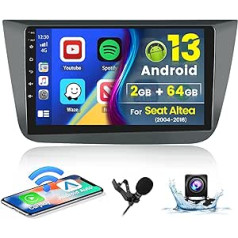 Hikity 2G 64G Android 13 Wireless Carplay Car Radio with Sat Nav for Seat Altea 2004-2016 (Left Hand Drive) 9 Inch Touchscreen Car Radio with GPS Bluetooth FM RDS WiFi HI-FI Android Car Mic Reversing