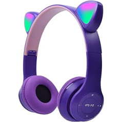 arVin Children's Headphones, Cat Ears Headphones with LED Lights and Microphone, Pluggable, TF Card, Foldable Wireless Bluetooth Stereo Headset