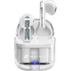 MUSIC HERO SBS TWS ICY Earbuds, Transparent Wireless Headset with Charging Case, 3 Hours Music and Talk Time, Built-in Microphone, Includes USB-C Charging Cable