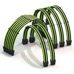 LINKUP - 30 cm PSU Cable Extension Coated GPU Custom PC Power Supply With Comb Kit - Compatible With Rtx3090┃1 X 24 P (20+4)┃2 X 8 P (4+4) CPU┃3 X 8 P (6+2) GPU Set┃300 MM - Green Black