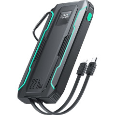 Полевой пауэрбанк 10000 мАч с интегрированными кабелями USB-C и Lightning черный