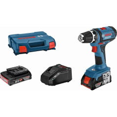 Bosch Professional 18 В системная аккумуляторная дрель GSR 18-2-LI, макс. крутящий момент (жесткий/мягкий): 63/24 Нм, включая 2 x 2,0 Ач аккумулятора, зарядное ус