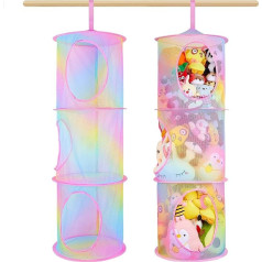 Mhjy Cuddly Toy Storage Hanging Basket Pack of 2 Foldable Hanging Storage Children's Room Stuffed Toy Hanging Shelf Bathroom Toy Mesh Organiser Mesh Plush Toy Hanging Organiser 3 Levels