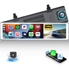 Зеркало Dashcam с беспроводной Apple Carplay и Android автомобиля, 11,26 дюймов сенсорный экран Dashcam с передней камерой, камера заднего вида, широкий обзор 