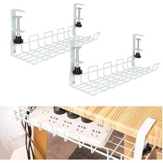 2 Packs Under Desk Cable Management No Drilling Cable Management Cable Tray Wire Basket Surface Mount for Desks Home Office Internet Cafe Kitchen White