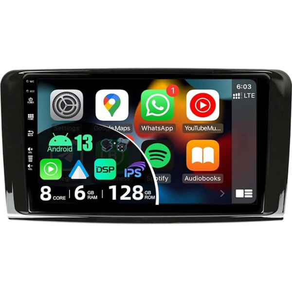 BXLIYER 6G + 128G Android 13 Автомобильное радио для Benz GL ML класса W164 X164 ML350 ML450 ML500 GL320 GL450 - CarPlay/Android Car - Камера и микрофон - IPS 9 дюймов 2 Din - DAB рулевого колес