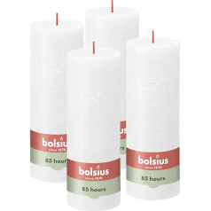 Свечи Bolsius Rustic Pillar, белые, набор из 4, время горения 85 часов, без аромата, натуральный растительный воск, без пальмового масла, 19 x 7 см