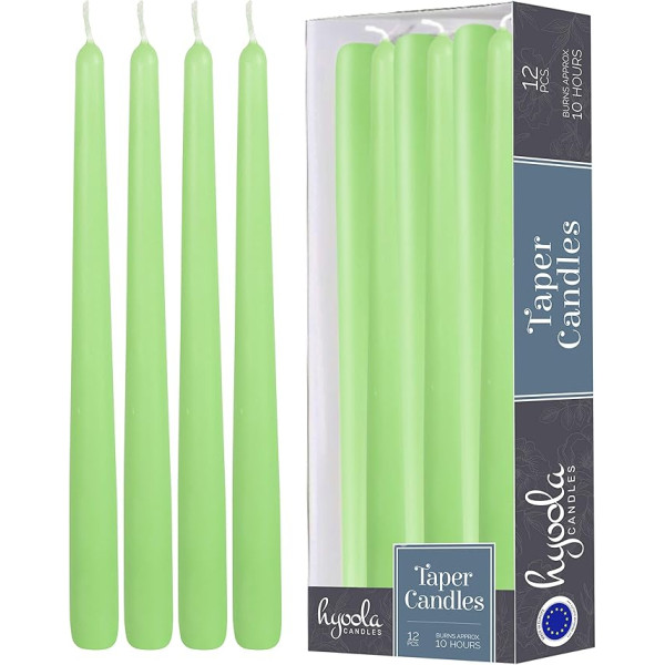Hyoola Taper Candles - 30 см, зеленый сельдерей, настольные свечи без капель - время горения 10 часов - упаковка из 12 штук