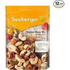Seeberger Berry Nut Mix Pack of 12, хрустящая смесь бразильских орехов, кешью, миндаля с фруктовым физалисом, малиной и клюквой - различные вкусы, вегански