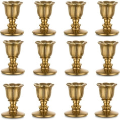 Винтаж Kerzenständer kerzenhalter Stabkerzen Messing - Romadedi 12er Set Kleine Stabkerzenhalter Gold für Retro Antik Tischdeko Hochzeit Wohnzimmer Weihnachten Party Adventskranz Deko
