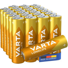 Щелочные батарейки Varta Long Life AA Mignon LR6 (24 шт.), сделано в Германии. Идеально подходят для пультов дистанционного управления, радио, будильников