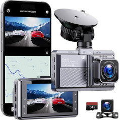 Dash Cam Автомобильная передняя и задняя Dash Cam 4K с GPS 5 ГГц WiFi Dash Cam с 64 ГБ SD Автомобильная камера с мониторингом парковки/супер ночного видения/за