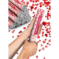 10 пушек конфетти с сердечками красного цвета - биоразлагаемое конфетти FSC® - простое и безопасное использование - 5-8 метровый луч конфетти