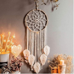 Macrame Wall Hanging Boho Decoration, Dream Catcher, Woven Wall Decoration, Tapestry, White Mandala Leaf Feather, Bohemian Tapestry, Woven Handmade Home Decoration, Home, Living Room, Bedroom Decor