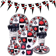 Toyvian 113pcs Casino Party Decorations Casino Bunting Garland Tableware Plate Cup Poker Casin Night Las Vegas Party Supplies Backdrop Casino Birthday Decorations