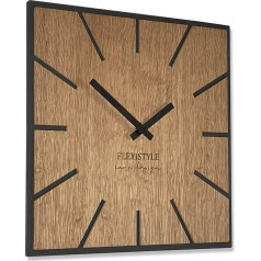 FLEXISTYLE Современные квадратные большие настенные часы, эко-дерево, 40 см, тишина, вид дерева, дуб, гостиная, спальня, сделано в ЕС (точно 40 см)