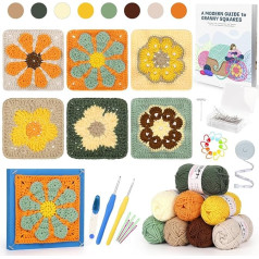 Reessy Crochet Kits for Beginners and Adults, Floral Pattern Granny Square Crochet Starter Kit with Instructions, Crochet Blocking Mat, Beginner Crochet Kit for Adults