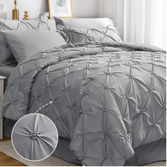 JOLLYVOGUE Pintuck Queen Size Comforter Sets, 8 Pieces, Grey Bed in One Bag, Comforter Set for Bedroom, Bed Skirt, Ruffled Pillowases and Pillillowases