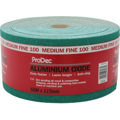 ProDec 100 Grit Medium Fine Aluminium Oxide Sandpaper 50m x 115mm Roll Green PAALL100