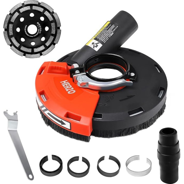 HERZO Универсальный всасывающий кожух для угловой шлифовальной машины 115/125 мм + алмазный круг 125 мм