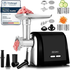 ZEEGMA Molen Chef Электрическая мясорубка 1900 Вт с 3 шлифовальными пластинами из нержавеющей стали, 3 кг/мин, начинка для колбас, кубики, шинковка, на