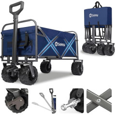 Sekey Handcart Foldable 200 kg, Foldable Handcart PU Wide Tyres 17 x 10 cm, Folding Handcart Transport Trolley All Terrain with Telescopic Rod Brakes, Classic 3017, Dark Blue