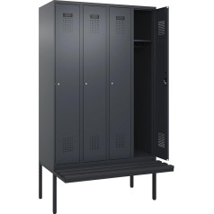 kaiserkraft | Spind Evolo Plus Sitzbank | 4 Abteile | grau | B 1200 mm | Zylinderschloss | mit auskragender Sitzbank | Kunststoff