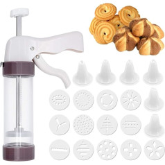 ShawFly Cookie Maker Press Gun Kit Biscuit Making and Icing Set for Cake DIY Decorations with 13 Slices and 6 Icing Tips, Multifunctional Comfort Grip Cookie Press
