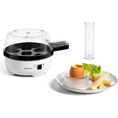 Krups Ovomat EG233115 Специальный яйцеварка для 7 яиц, включая воду Мерный стакан с яйцерезкой Держатель для яиц Звуковой сигнал BPA-Free EG233115 Белый / чер