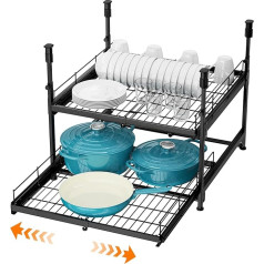 Denmay 2-ярусный телескопический ящик, выдвижной органайзер 34-53 см для кухонных шкафов, гардероба, кладовки, устойчивый без сверления или с вин