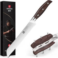 XINZUO Zhi Series Stainless Steel Bread Knife, German 1.4116 Stainless Steel Sharp Knife Blade Cake Knife, Professional Kitchen Knife, Multifunctional Chef's Knife, Red Sandalwood Handle