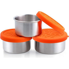 nicelock Snack Box Small Lunch Box Stainless Steel with Lid, Food Container Set with Leak-proof Silicone Lids for Salad Dressing, Dipping, Children and Adults, Office, 50 ml + 100 ml + 220 ml