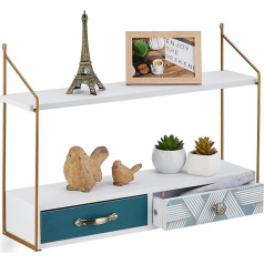 Настенная полка Relaxdays с 2 ящиками, 2 полки, МДФ и железо, В 42,5 x Ш 60 x Г 16,5 см, Подвесная полка для гостиной, разноцветный