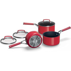 Ninja Foodi Zerostick Vivid 3-Piece Pot and Pan Set [C23000EU] Non-Stick, Induction Compatible, Dishwasher Safe, Deep Red