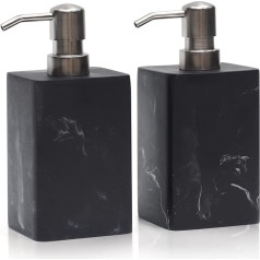 Suanti 2 Piece Hand Soap and Lotion Dispenser Set for Bathroom Countertop, Black Marble Texture Resin Stone Likiud Soap Dispenser for Kitchen Sink Refillable 15 Ounce