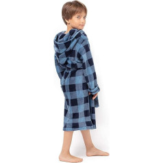 Envie Детский халат, халат с капюшоном, двухцветный - синий клетчатый, размер: 110-116 (5-6)