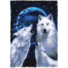 ROCKY&CHAO Latch Hook Rug Set DIY Latch Hook Carpet Making Kit for Adults Kids Cross Stitch Kit Carpet Making Home Decoration 60x40cm (23.6x16 inch) (Nocturnal Snow Wolf)
