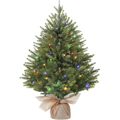 Alupssuc 2 Feet Illuminated Artificial Mini Christmas Tree, 100% PE Branches with Linen Bag Base, Coloured LED Lights, 8 Light Modes, Perfect for Christmas Decorations, Kitchen, Dining Room, Green