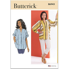 Butterick B6943Y5 Набор выкроек для шитья топов с длинными или короткими рукавами на пуговицах Код дизайна B6943 Бумага, разноцветный, размеры 18-20-22-24-